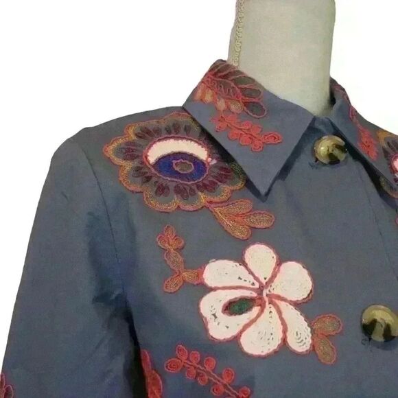 SFERA Collection Blue Button Down Embroidered Button Down Coat Size M - Picture 2 of 8